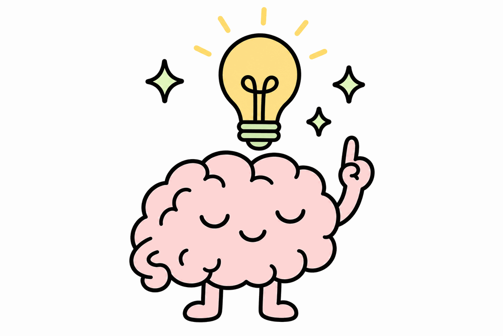 The SuperLazy brain mascot with a glowing lightbulb idea